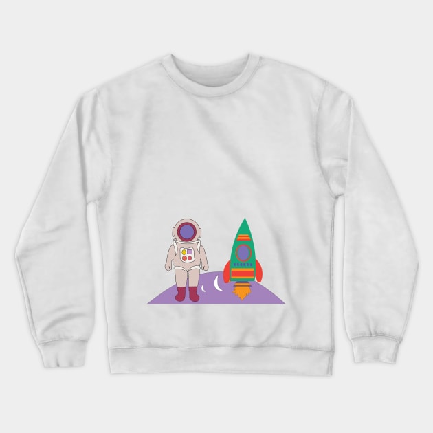 astronaut and rocket Crewneck Sweatshirt by creationsbysana